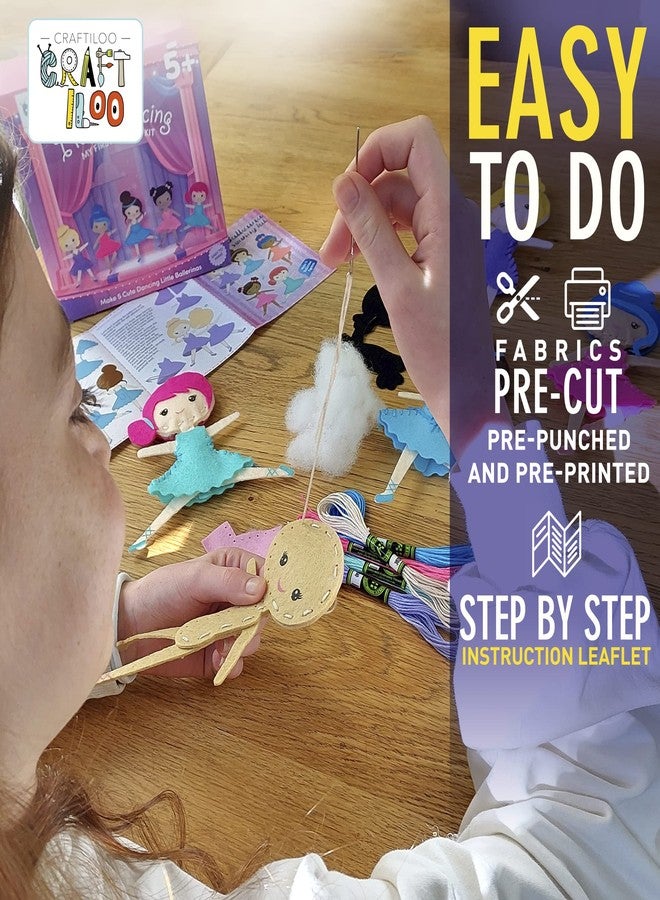 CRAFTILOO Ballerina Dancers Sewing Kit for Kids, Fun and Educational Craft Set for Boys and Girls Age 5-12, Sew Your Own Felt Ballerina Craft Kit for Beginners - Image 5